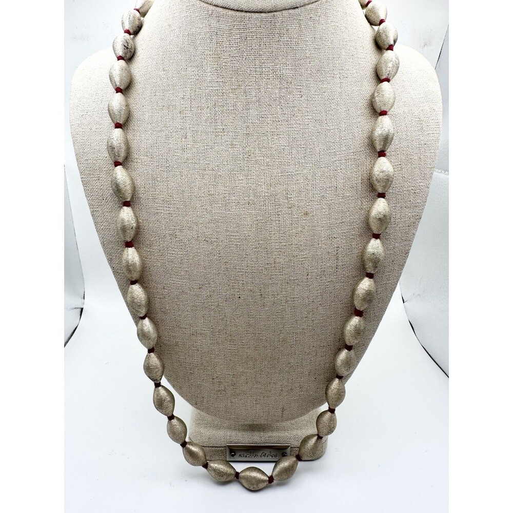 Vintage Brushed Silver Bead Necklace Hand Knotted 27”